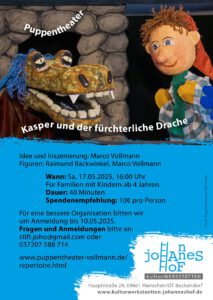 Puppentheater „Kasper und der fürchterliche Drache“ @ Kulturwerkstätten JohannesHof