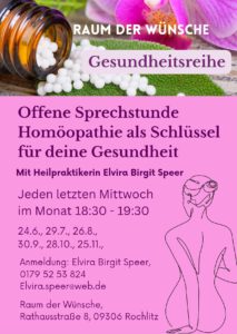 Gesundheitsreihe - Offene Sprechstunde Homöopathie @ Raum der Wünsche / Rochlitz